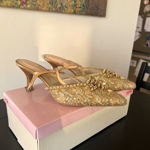 Gold Textured Evening or Bridal Shoes with Pearl Accents
